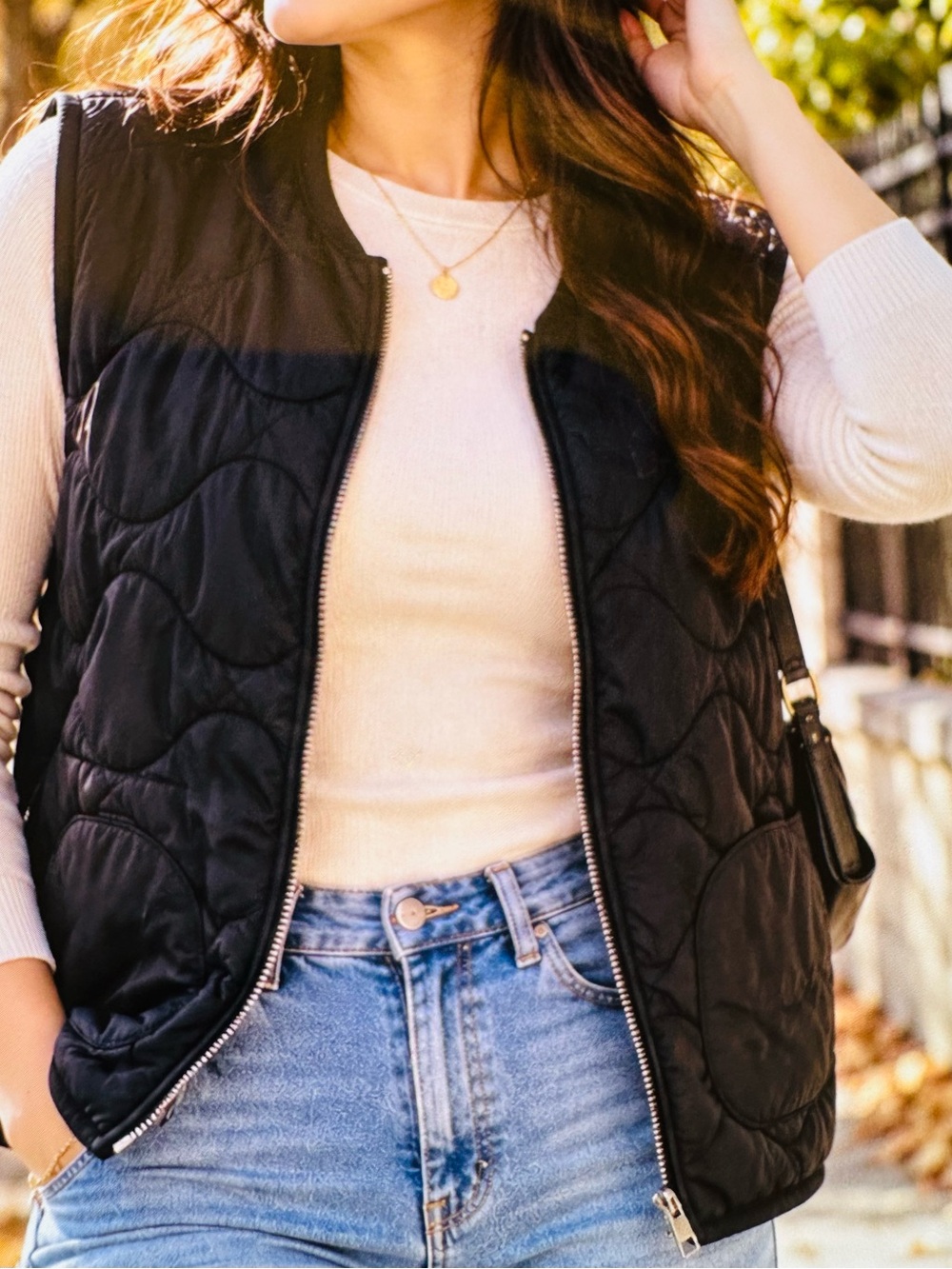 marison article Quilted Black Women's Zip Front Vest